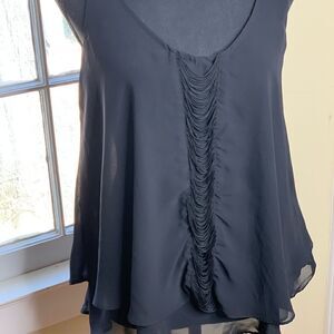 Jennifer Lopez black flowing chiffon lined tank with draped detail size small